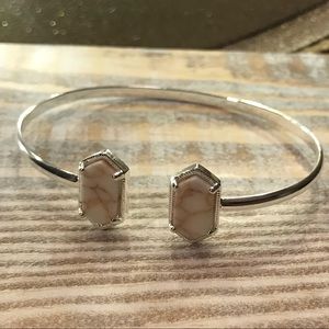 Silver Pinch Cuff Bracelet with White Marble Stone